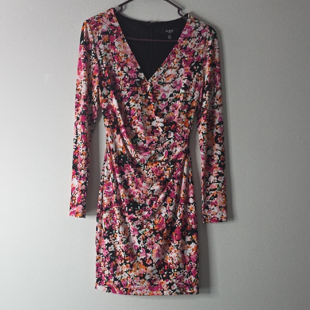 Guess Multicolor Floral Long Sleeve Dress